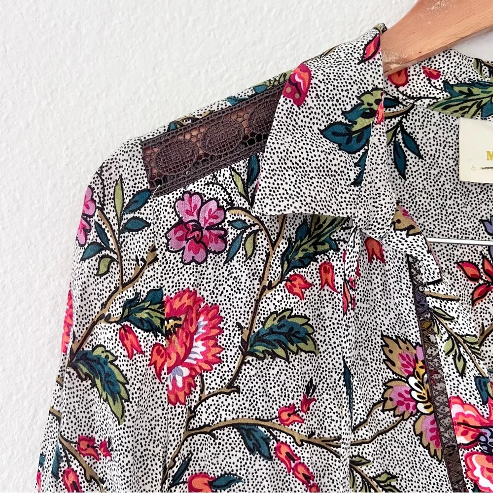 Anthropologie Maeve Janie Floral Flounced Hem Peasant Blouse Sz 2 - Picture 4 of 7